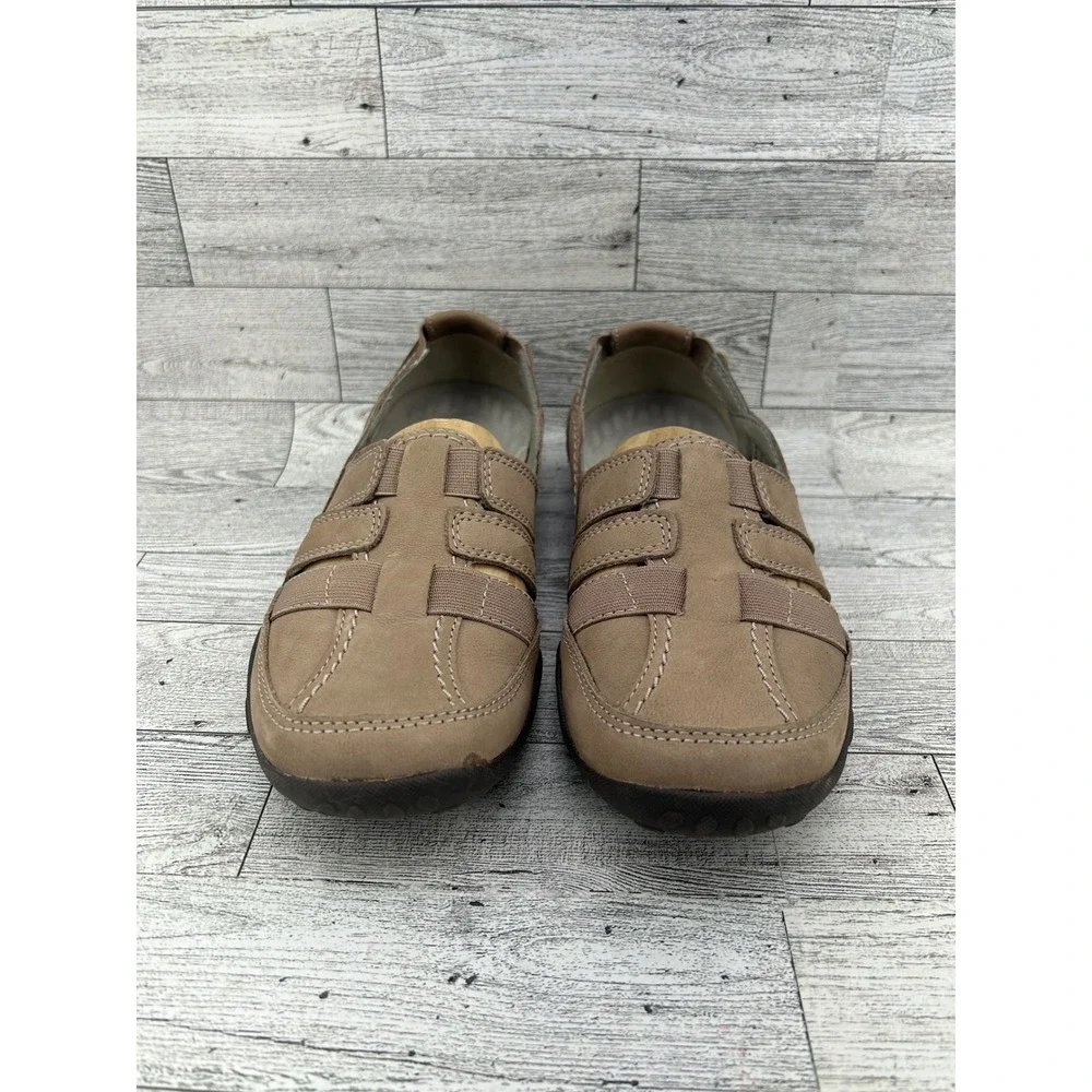 Clarks Women's Taupe Leather Elastic‎ Strap Comfort Loafer Shoes Size 8